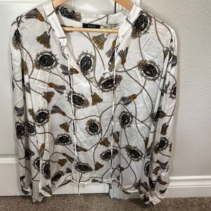 Vici White Cream Graphic Long Sleeve Blouse